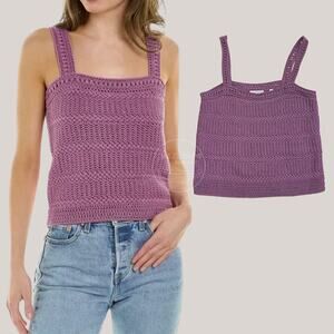Vince L Crochet Knit Tank Top | Purple, Square Neck, Cotton Minimalist NWOT
